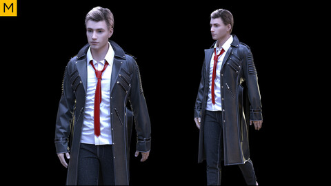 Mens clothing with coat. Avatar genesis 8 Male. Marvelous Designer, Clo3d project + OBJ/FBX files.(23)