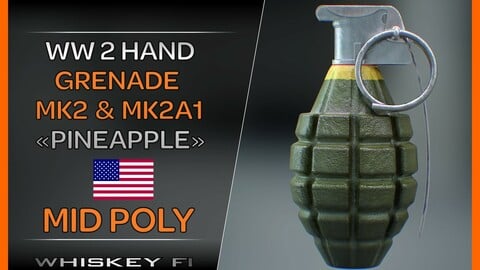 MK2 and MK2A1 Pineapple Grenade Newly Made WW2 Pack - MID POLY