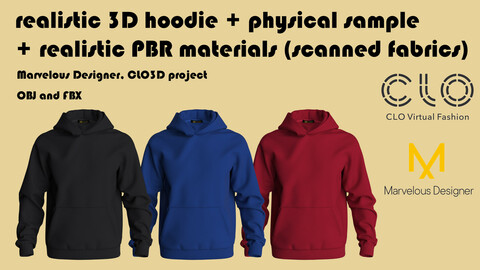 Realistic 3D Men's Hoodie + PBR materials + Physical Hoodie made of 100% Tencel micromodal (free gift ucc)
