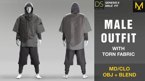 Male outfit with torn fabric. MD/CLO PROJECT FILE + OBJ + BLEND