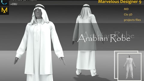 Silk Arabian Robe_Ancient Middle East Dress_Prince Attire MD file_Clo3d, Marvelous Designer Project + FBX + OBJ(if needed)