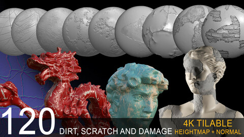 120 (alpha+normal) dirt ,scratch, damage bundle TILEABLE 4K