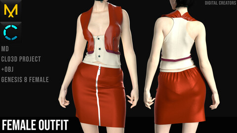 Female Outfit. CLO3D / Marvelous Designer project + OBJ