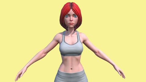 Stylied Female Character - Gym Clothes- Rigged Character