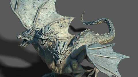 Town Magic Cave - Three Head Stone Dragon 01