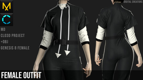 Female Outfit. CLO3D / Marvelous Designer project + OBJ
