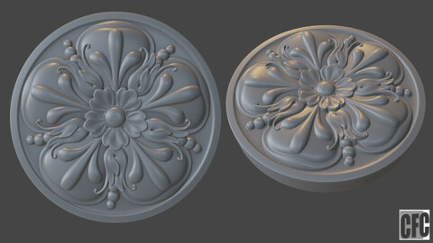WoodCarving floral detail - 3d model for CNC - FlowerCFC18