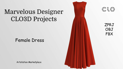 Female Dress- Marvelous Designer & CLO3d Projects+ OBJ+ FBX