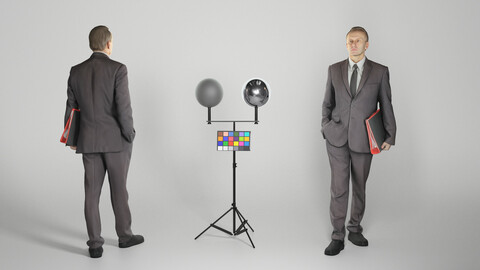 Man in black suit walking with folder 301