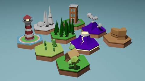 Cartoon islands set Low-poly