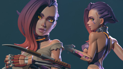 Cyberpunk Girl, Blossom / 3D Print STL / Rendered Images