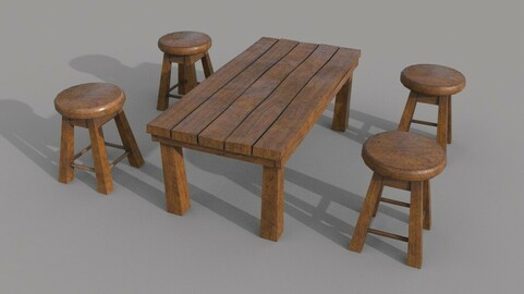 Wooden Stool and Table
