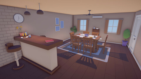 Low Poly Cartoon House Interiors