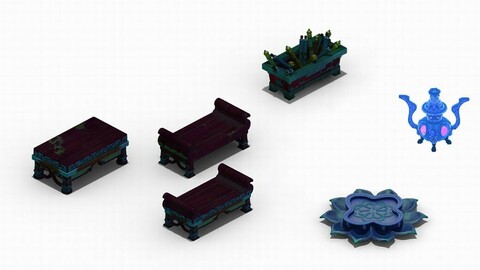 loor - incense burner - lotus seat - book - desk