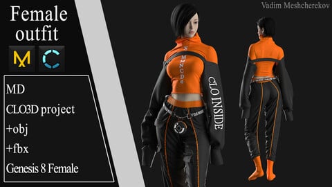 Female Modern Outfit №5. Clo 3D / Marvelous Designer project +obj