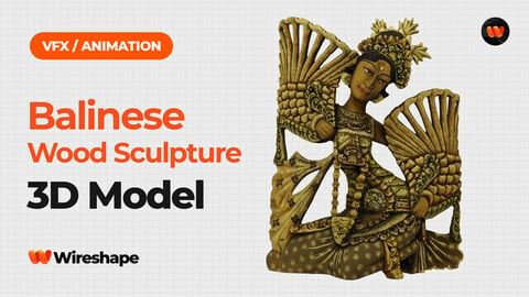 Balinese Legong Dancer Wood Sculpture - Extreme Definition 3D Scanned