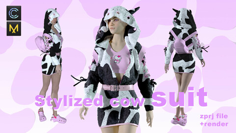 STYLIZED COW SUIT/ CLO3D MARVELOUS DESIGNER ZPRJ+RENDER