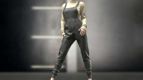 Female Overalls. Marvelous Designer , Clo3d . Project File + OBJ + FBX