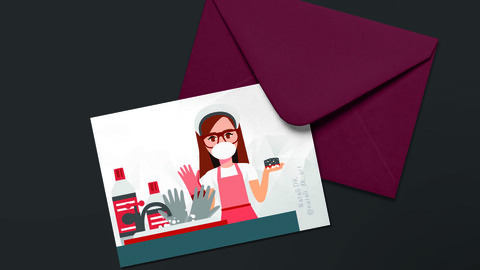 The girl cleans and disinfects