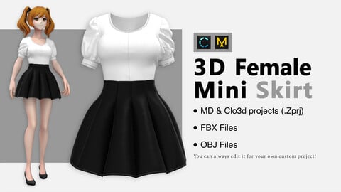 Female Mini Skirt+ FBX + OBJ + Zprj File