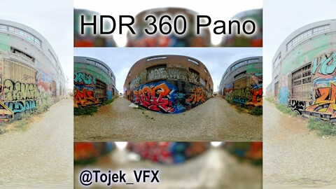 HDR 360 Panorama Small Alley DTLA Graffiti set 73 (Set pano 2 of 3)