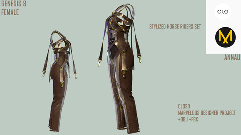 GENESIS 8 FEMALE: STYLIZED HORSE RIDERS SET: CLO3D, MARVELOUS DESIGNER PROJECT| +OBJ +FBX