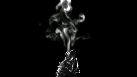 Footage animation: A wolf breathes smoke into the sky