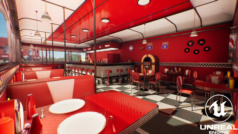 Modular Vintage American Diner (Interactable) (UE4 Asset Pack)