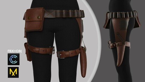 Female Leather Outfit Marvelous Designer/Clo3d project + OBJ + FBX