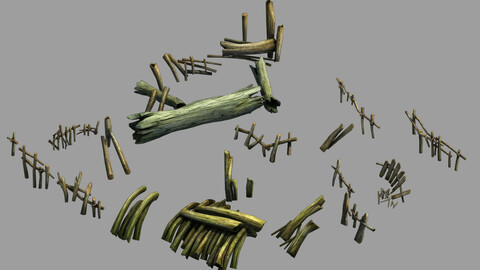 Field - riverside wood pile