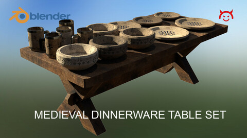 Medieval Dinnerware Table Set - Low Poly Game Asset