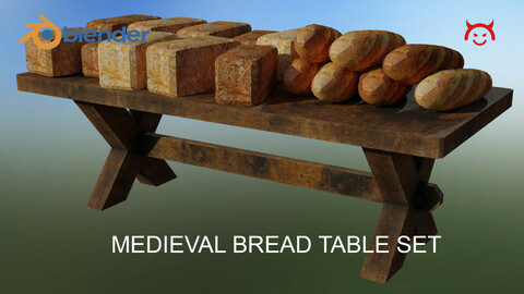 Medieval Bread Table Set - Low Poly Asset