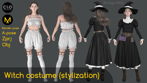 Witch costume stylization. Clo3d, Marvelous Designer projects.