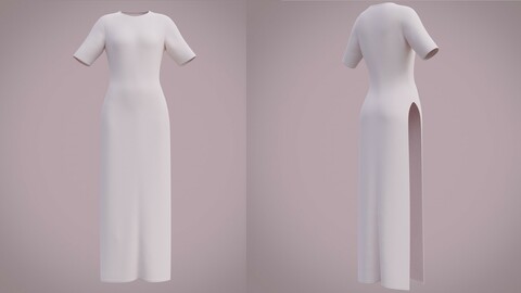 Slitted dress - 3D Female shirtt dress