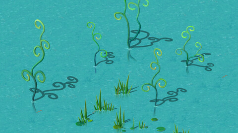 Cartoon Sky City - Jade Pond - Plant