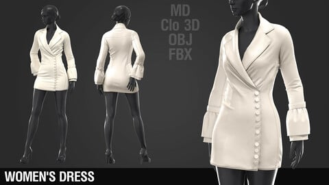 Women's Dress #1 / Marvelous Designer / Clo 3D project + obj + fbx