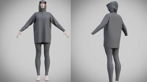 3D female jogger apparel - hoodie outfit