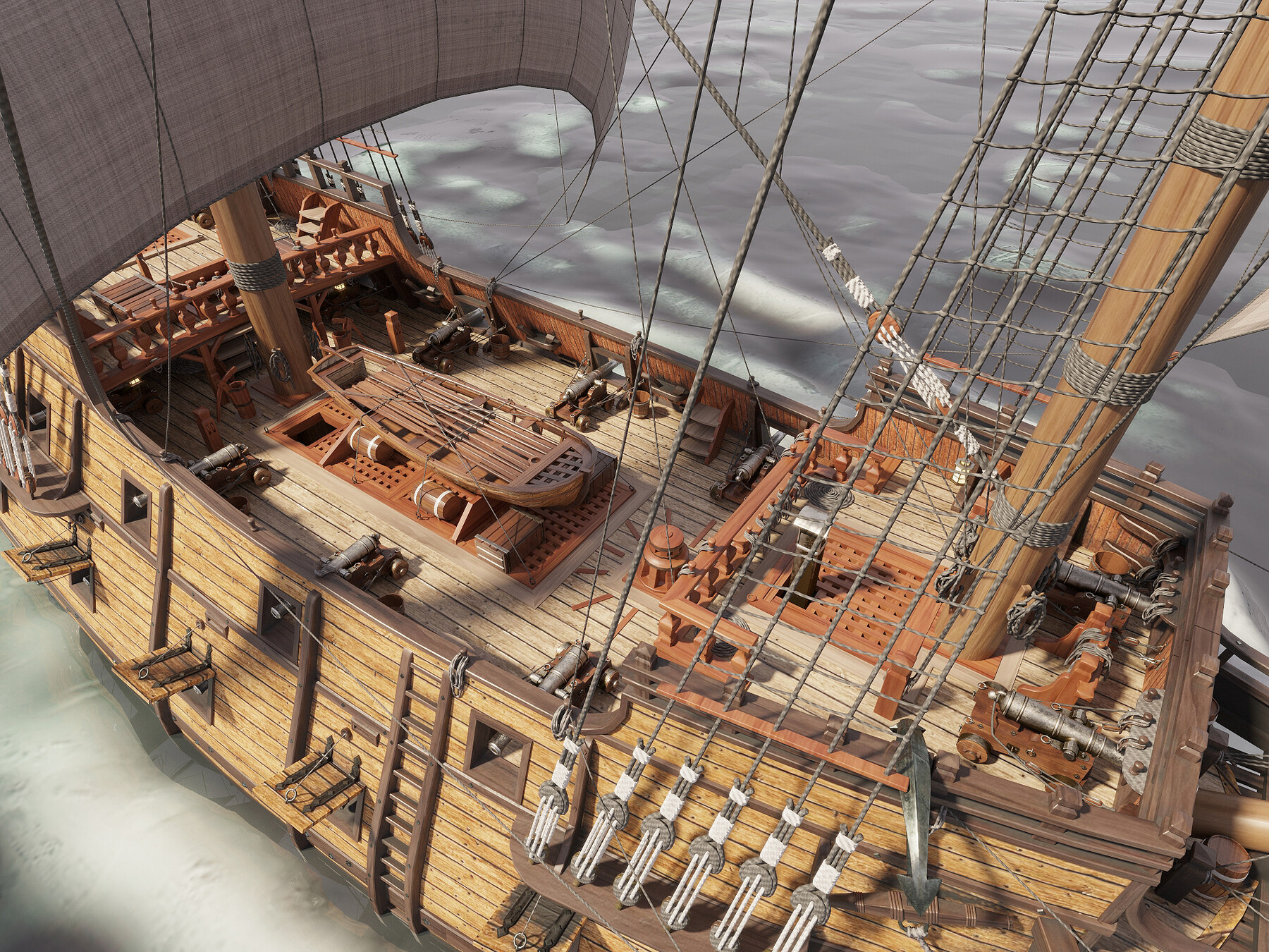 ArtStation - This 3D Galleon includes a fully detailed interior 01