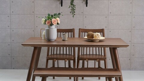 DOS solid wood dining table 4 seater bench set