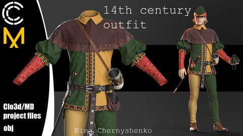 14th century outfit. Marvelous Designer/Clo3d project + OBJ.