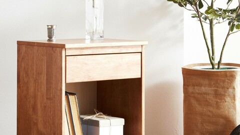 Vergum wood simple solid wood mini bedside side table shelf