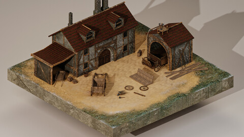 Medieval Cart Workshop 3D Model