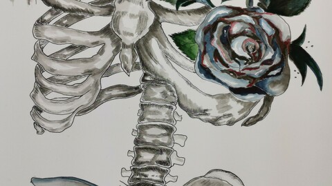 Bonnes and Blue roses watercolor painting digital version