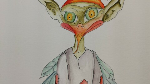 Gnom watercolor painting digital version