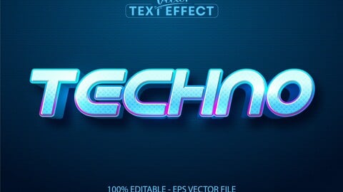 Techno text, neon style editable text effect