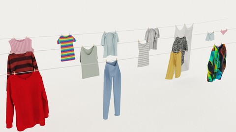 Textured Hanged Clothes Line 3D model