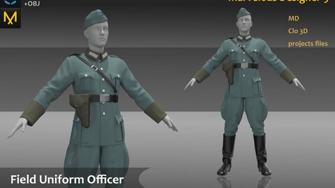 The German Field Uniform Officer Uniform_ Clo3d, Marvelous Designer Project + FBX + OBJ(if needed)