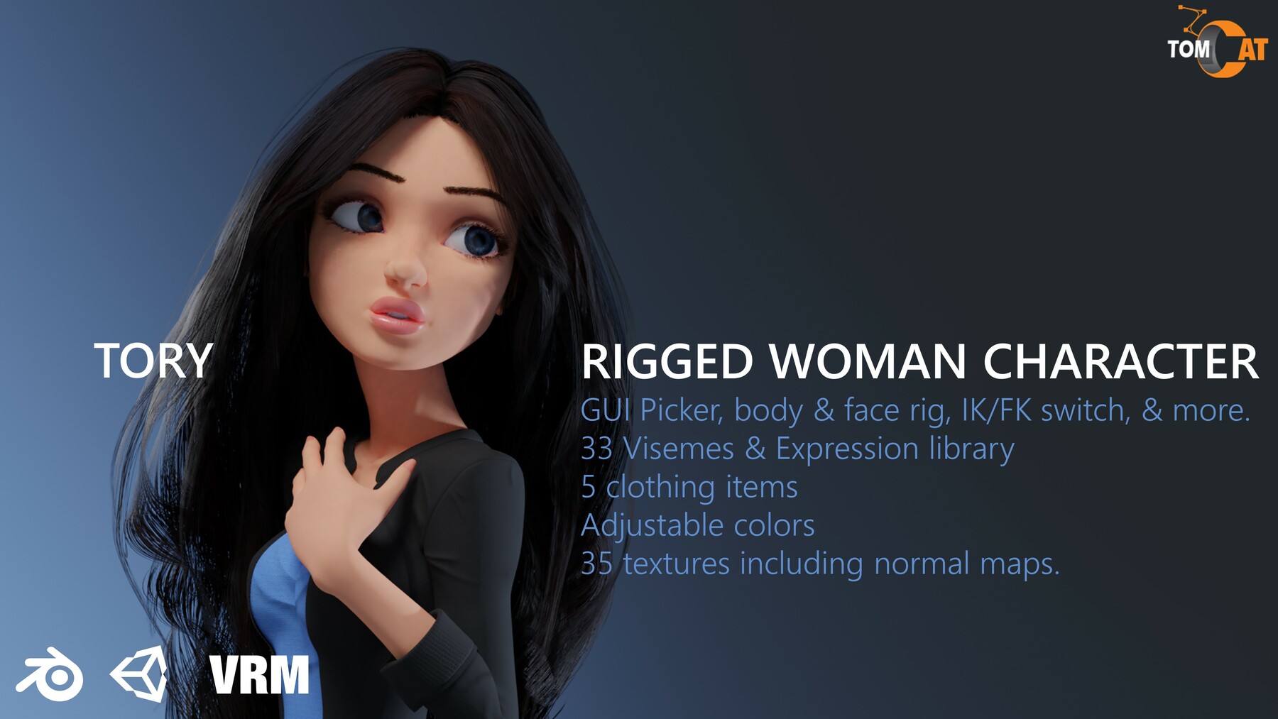 Artstation Tory Rigged Woman Character 3d Model Game Assets