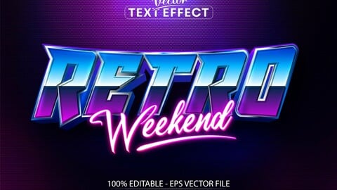 Retro weekend text, neon style editable text effect