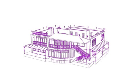 Home construction. Build structure. Time-lapse 3d animation showing a process of building the house.